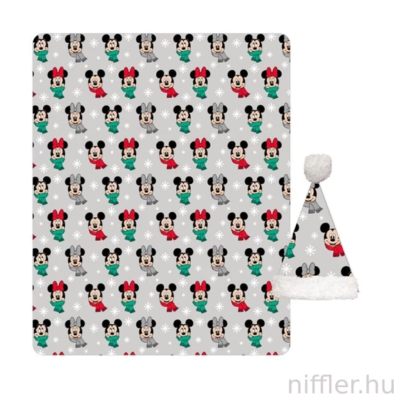Disney Mickey, Minnie Noel karácsonyi coral fleece takaró és sapka szett