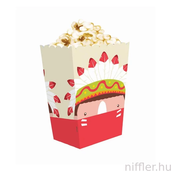 Indián Party papír popcorn doboz 19 cm 4 db-os
