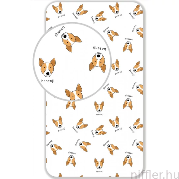 Kutyás Basenji gumis lepedő 90x200 cm