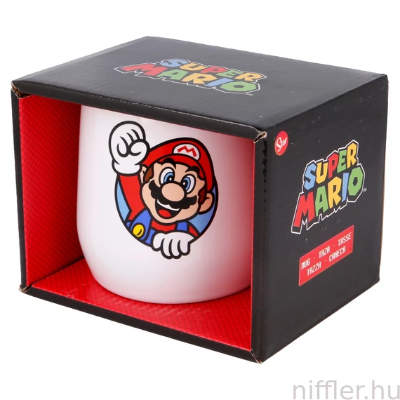 Super Mario kerámia bögre, 350 ml, egyedi piros belsővel