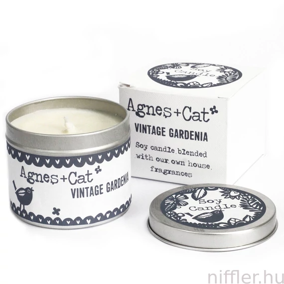 Szójagyertya Fémdobozban- Vintage Gardénia/200g, ajándékcsomagolás